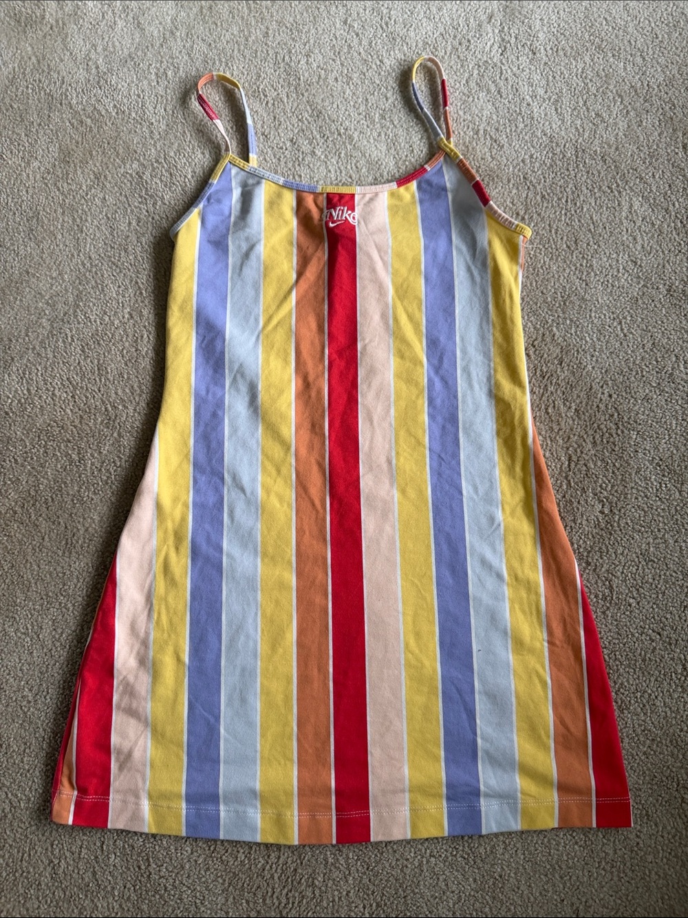 Nike Striped Spaghetti Strap Mini Dress in Yellow, Red, Blue